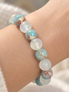 Halo Unisex Quartz Beaded Stretch Bracelet Shoushan Stone